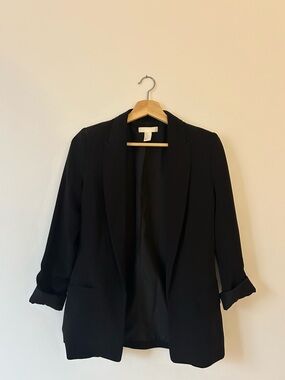 H&M Black Women's Open Blazer with Rolled Cuffs